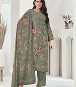 olive muslin embroidered dress material