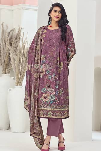 Stylee lifestyle magenta muslin embroidered dress material
