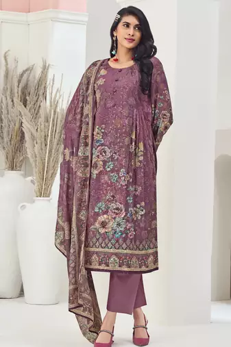 Stylee lifestyle magenta muslin embroidered dress material
