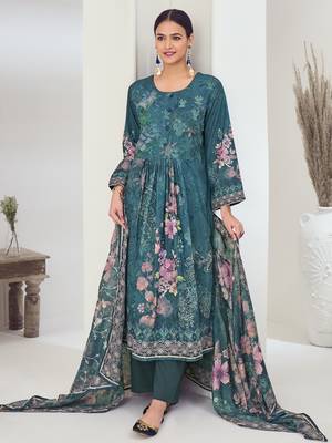 navy blue muslin embroidered dress material 1