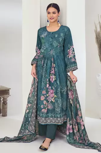 Stylee lifestyle navy blue muslin embroidered dress material