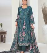 navy blue muslin embroidered dress material