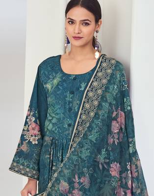 navy blue muslin embroidered dress material 2