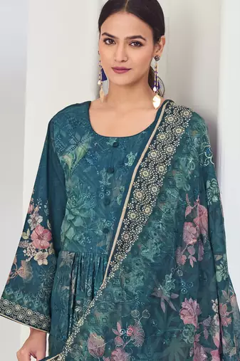 navy blue muslin embroidered dress material