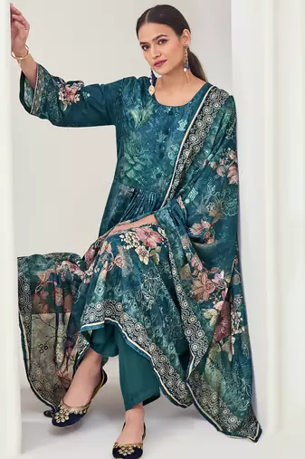 navy blue muslin embroidered dress material