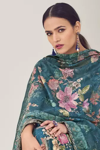 navy blue muslin embroidered dress material