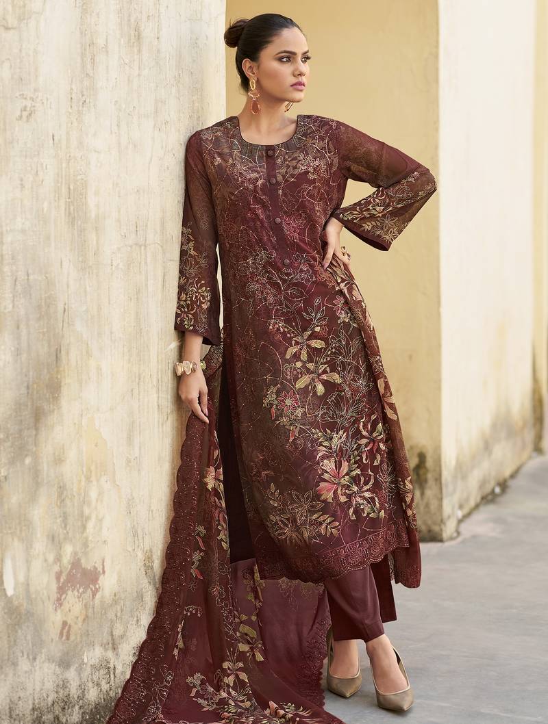 Stylee lifestyle multi organza embroidered dress material
