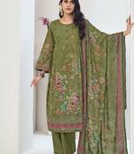 green muslin embroidered dress material