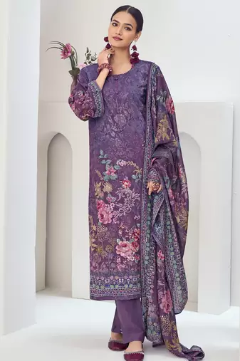 Stylee lifestyle purple muslin embroidered dress material