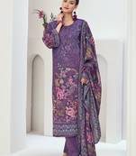 purple muslin embroidered dress material