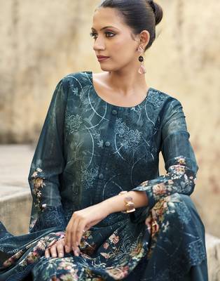 navy blue organza embroidered dress material 1