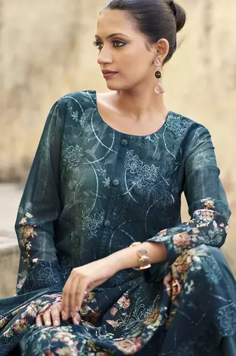 Stylee lifestyle navy blue organza embroidered dress material