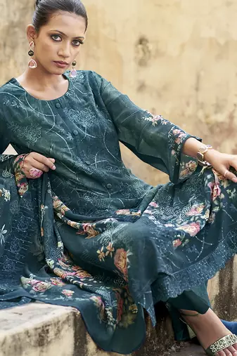 navy blue organza embroidered dress material