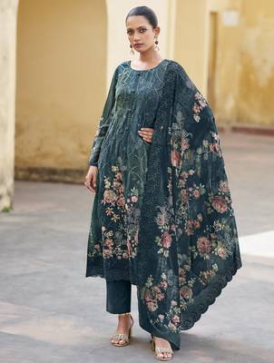 navy blue organza embroidered dress material 3