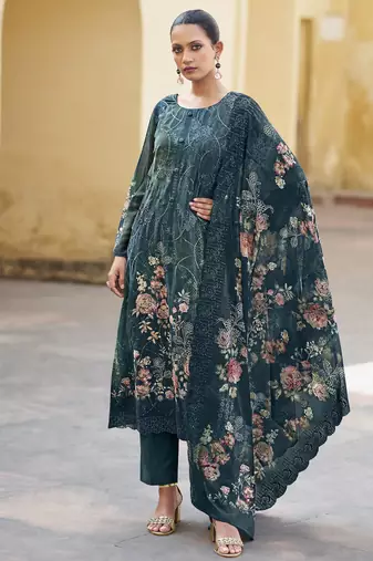 navy blue organza embroidered dress material