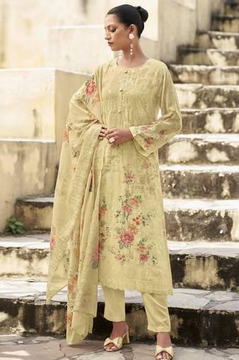 Stylee lifestyle cream organza embroidered dress material