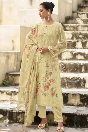 Stylee lifestyle cream organza embroidered dress material