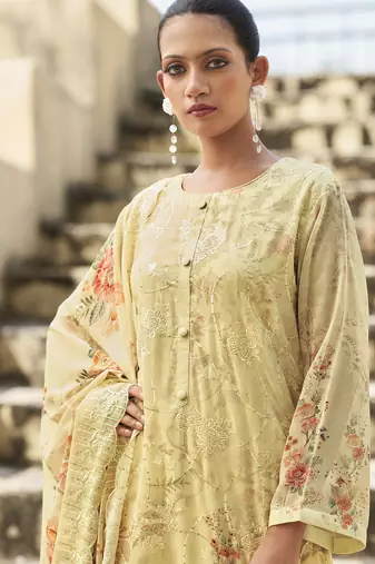 cream organza embroidered dress material