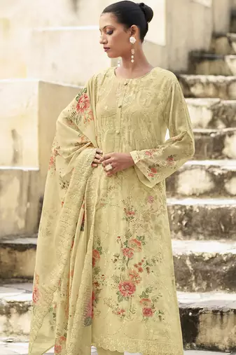 cream organza embroidered dress material