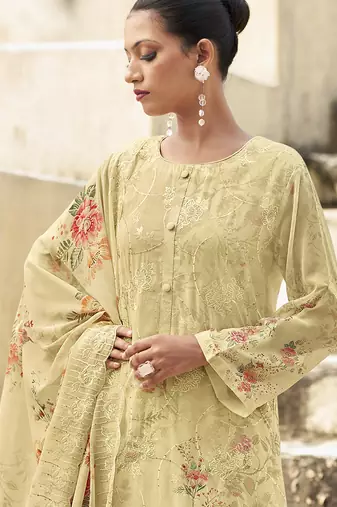 cream organza embroidered dress material