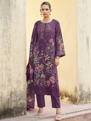 purple organza embroidered dress material 1