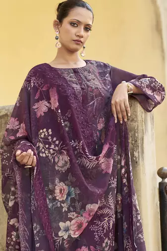 purple organza embroidered dress material