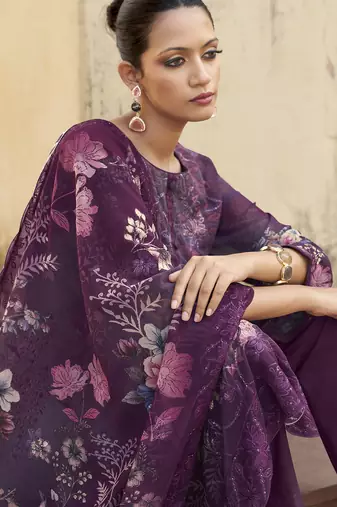 purple organza embroidered dress material