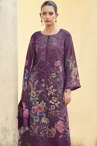 purple organza embroidered dress material