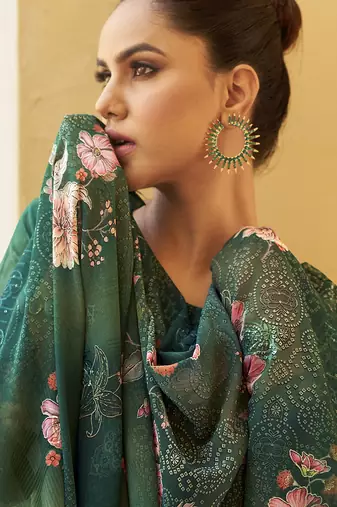 green organza embroidered dress material