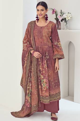 Stylee lifestyle rust muslin embroidered dress material