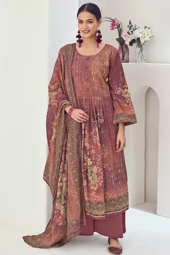 Stylee lifestyle rust muslin embroidered dress material