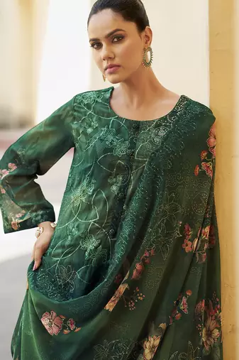 green organza embroidered dress material