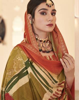 rust dola silk jacquard embroidered dress material 2