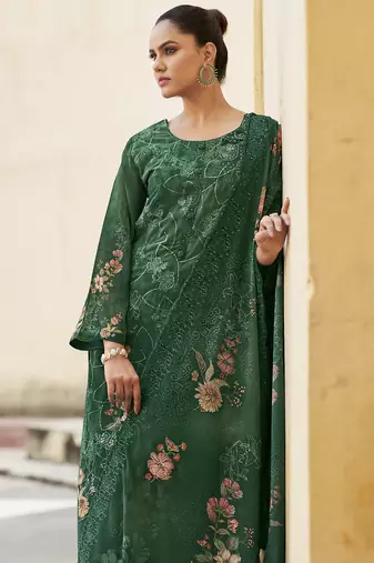 green organza embroidered dress material