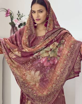 rust muslin embroidered dress material 2