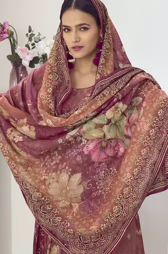 rust muslin embroidered dress material