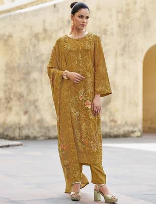 mustard organza embroidered dress material 1