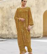 mustard organza embroidered dress material