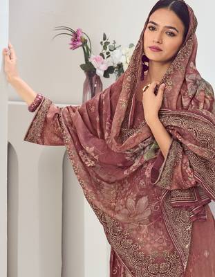 rust muslin embroidered dress material 3