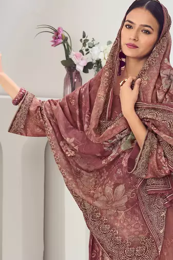 rust muslin embroidered dress material