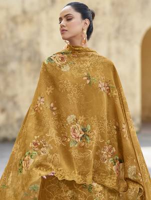mustard organza embroidered dress material 2