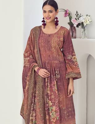 rust muslin embroidered dress material 4