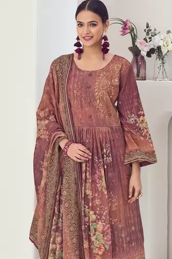 rust muslin embroidered dress material