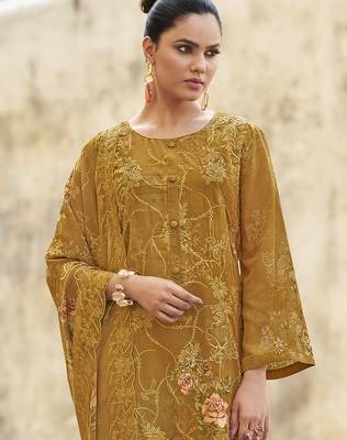 mustard organza embroidered dress material 4