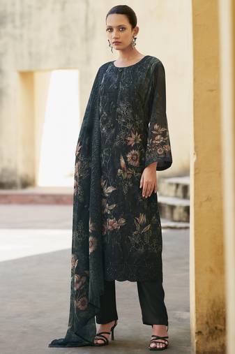 Stylee lifestyle black organza embroidered dress material