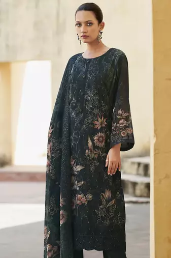 black organza embroidered dress material