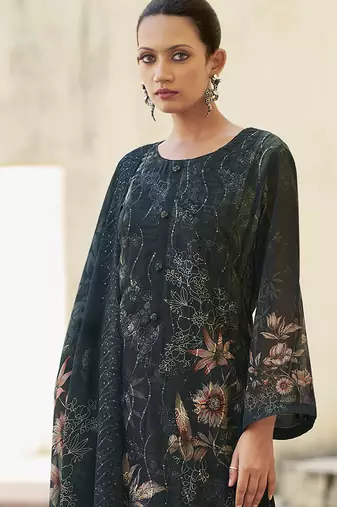 black organza embroidered dress material