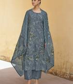 grey organza embroidered dress material