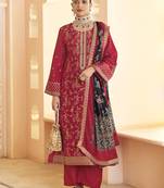 red dola silk jacquard embroidered dress material