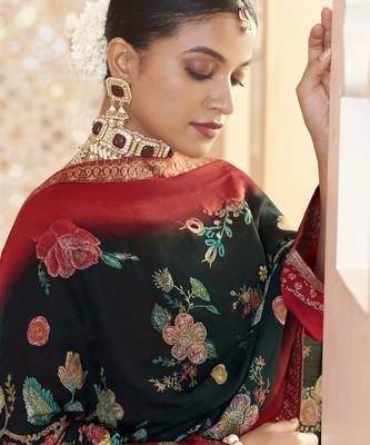 red dola silk jacquard embroidered dress material 2